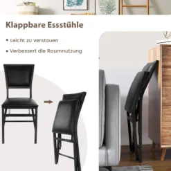 2er Set Esszimmerstühle mit Metallrahmen Klappbare Polsterstühle Küchenstühle