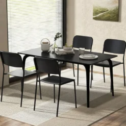 4er Set Esszimmerstühle mit Rückenlehne & Metallbeinen Stapelbare Küchenstühle aus PP