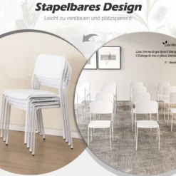 4er Set Esszimmerstühle mit Rückenlehne & Metallbeinen Stapelbare Küchenstühle aus PP