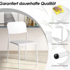 4er Set Esszimmerstühle mit Rückenlehne & Metallbeinen Stapelbare Küchenstühle aus PP