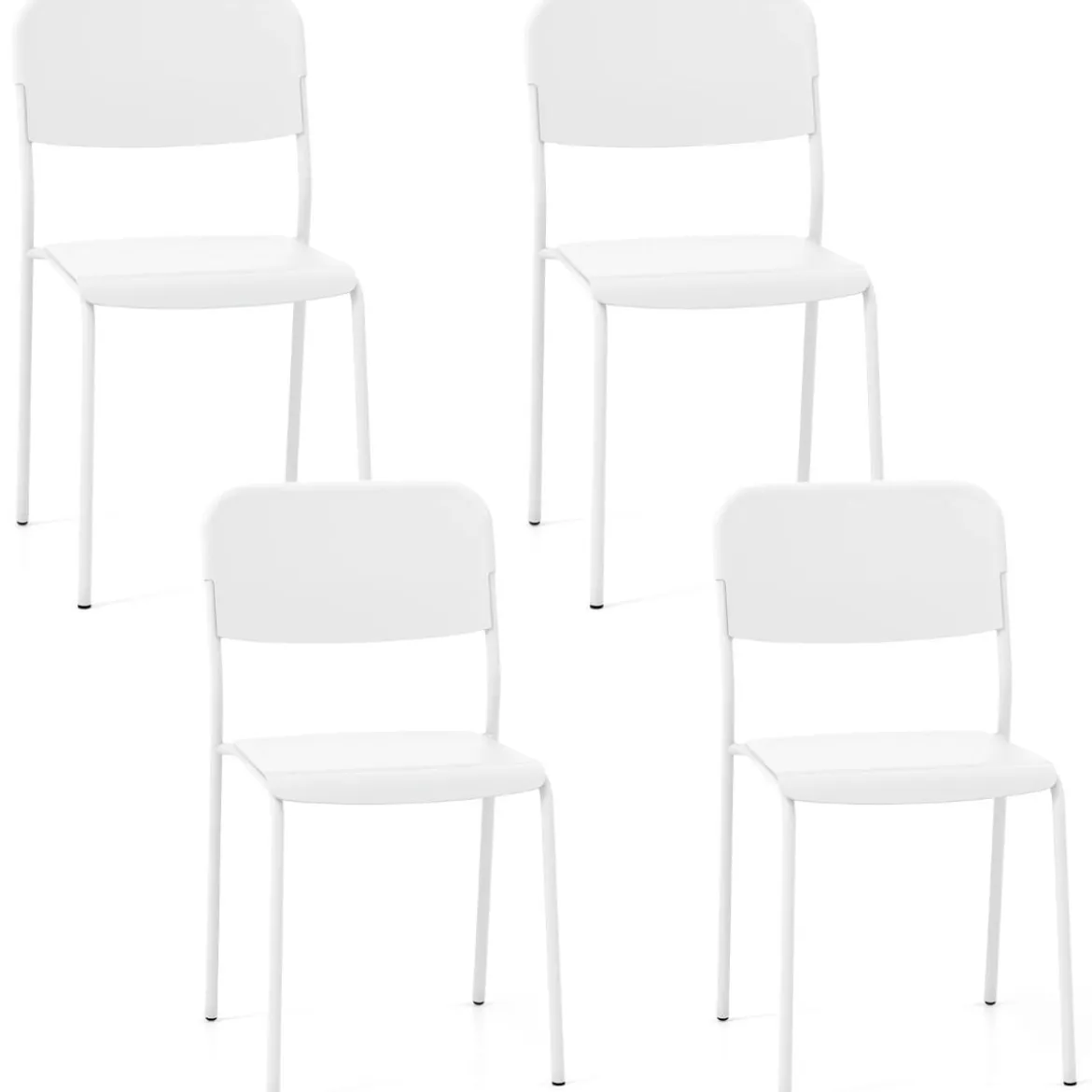 4er Set Esszimmerstühle mit Rückenlehne & Metallbeinen Stapelbare Küchenstühle aus PP