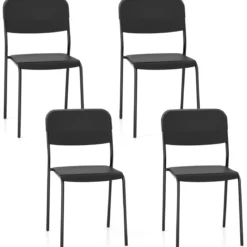 4er Set Esszimmerstühle mit Rückenlehne & Metallbeinen Stapelbare Küchenstühle aus PP