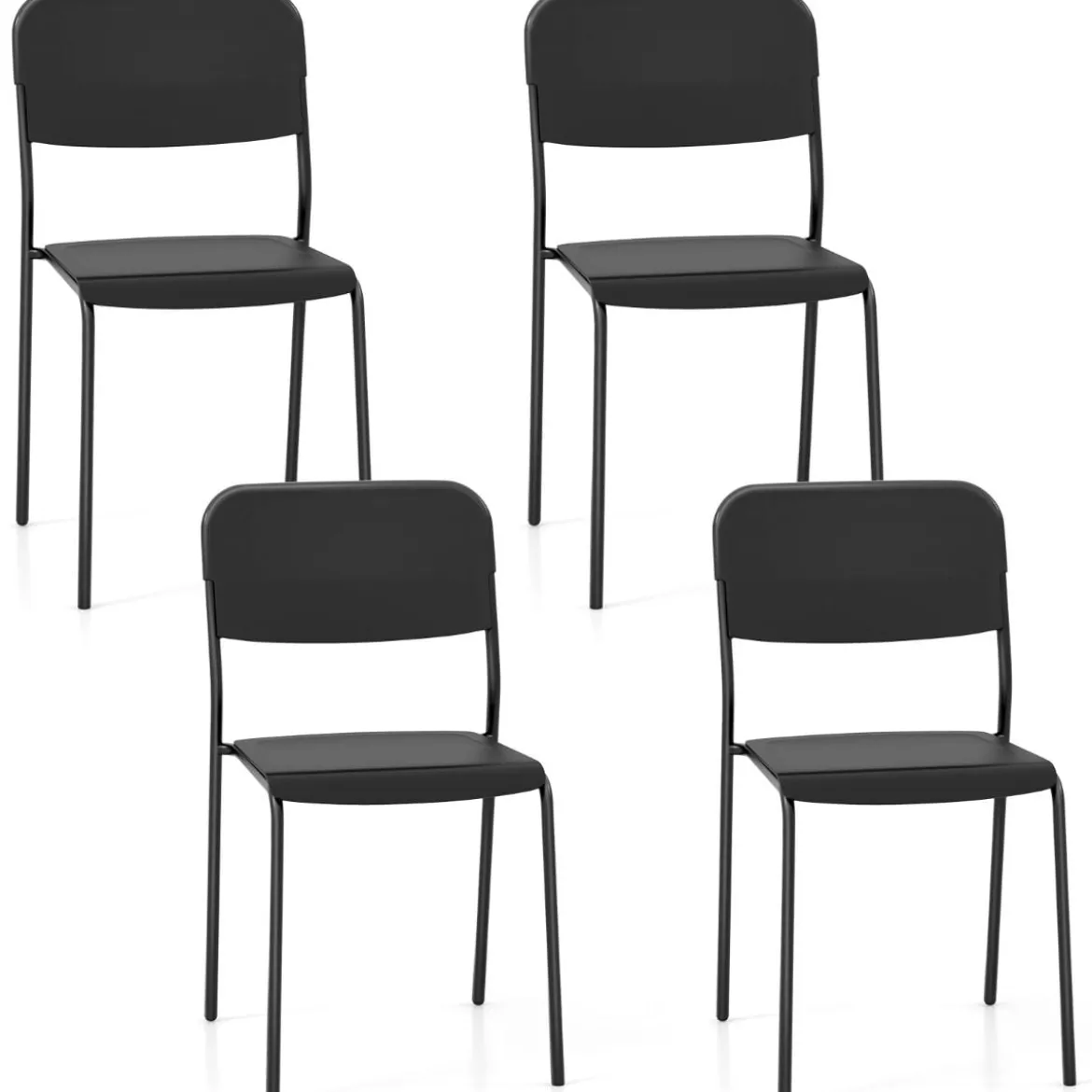 4er Set Esszimmerstühle mit Rückenlehne & Metallbeinen Stapelbare Küchenstühle aus PP