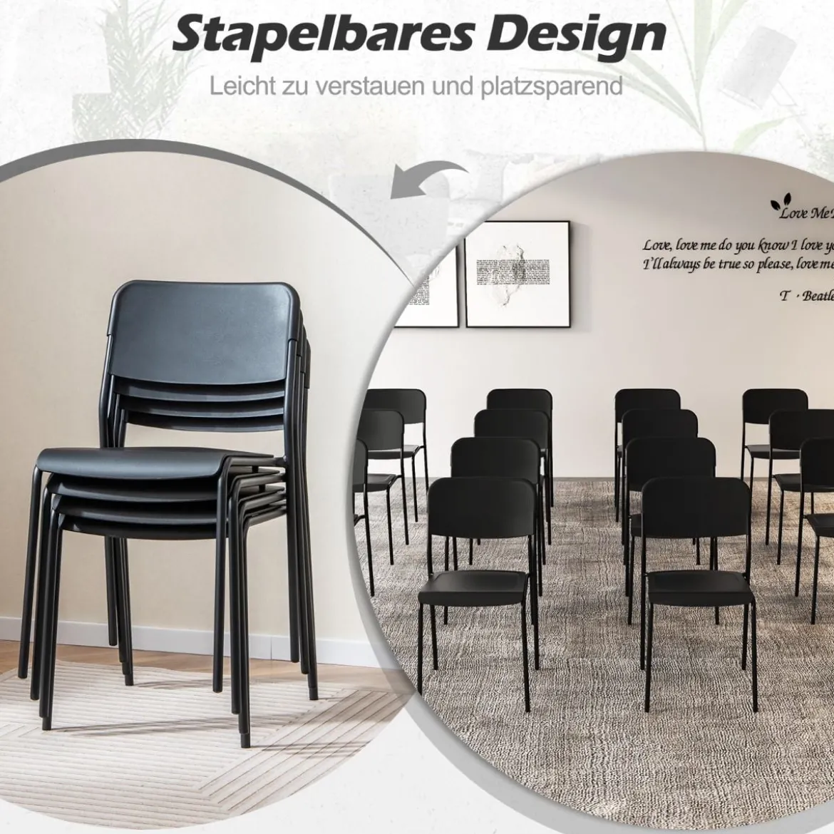 4er Set Esszimmerstühle mit Rückenlehne & Metallbeinen Stapelbare Küchenstühle aus PP