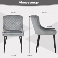 2er Set Esszimmerstühle mit Rücklehne und Metallbeinen Polsterstuhl Grau
