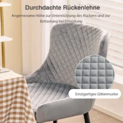 2er Set Esszimmerstühle mit Rücklehne und Metallbeinen Polsterstuhl Grau
