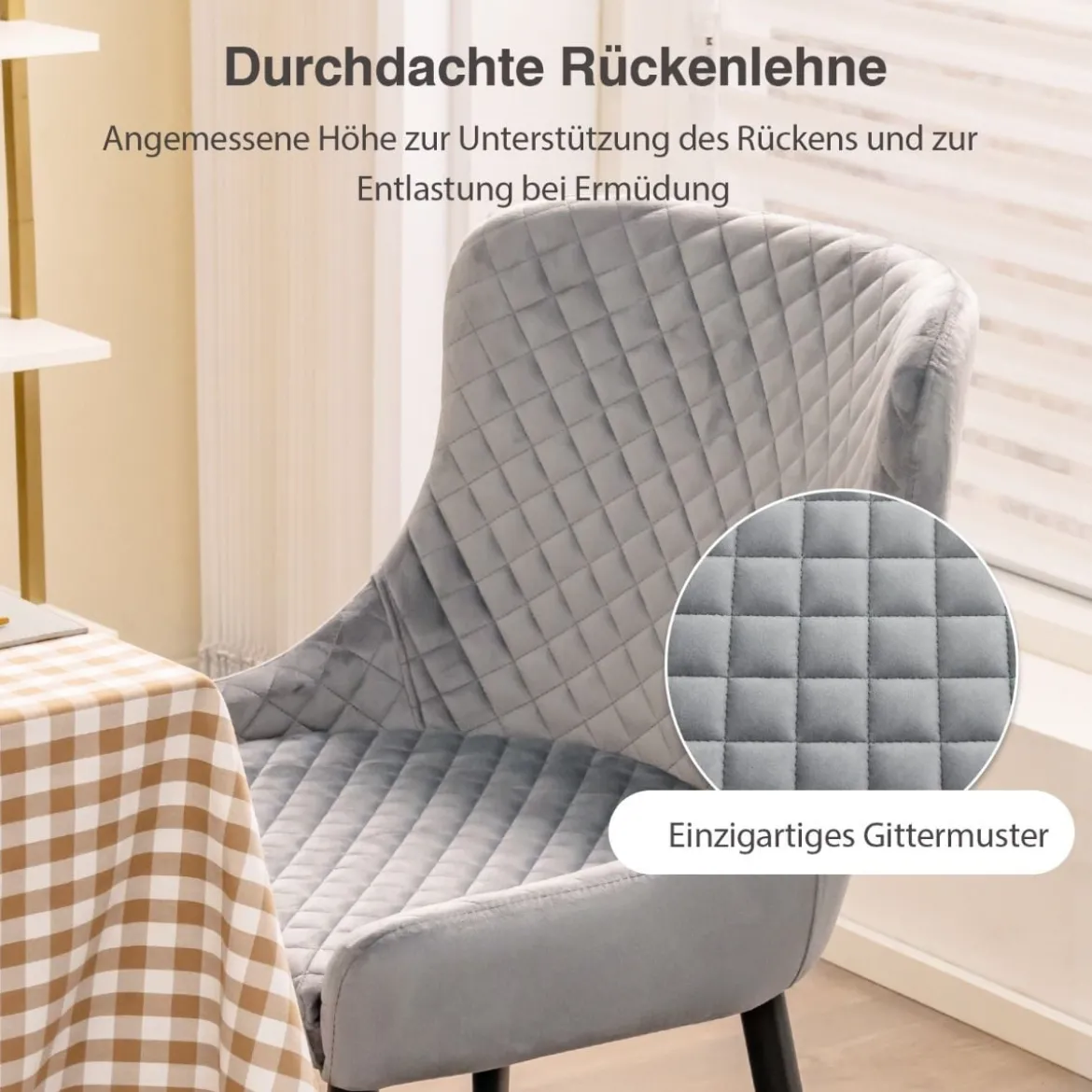 2er Set Esszimmerstühle mit Rücklehne und Metallbeinen Polsterstuhl Grau