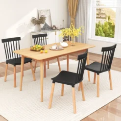 4er Set Esszimmerstühle mit Spindelrückenlehnen & Gebogenen Sitzen Armlose Stühle