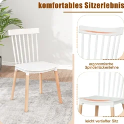4er Set Esszimmerstühle mit Spindelrückenlehnen & Gebogenen Sitzen Armlose Stühle
