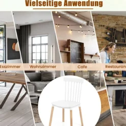 4er Set Esszimmerstühle mit Spindelrückenlehnen & Gebogenen Sitzen Armlose Stühle