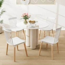 4er Set Esszimmerstühle mit Spindelrückenlehnen & Gebogenen Sitzen Armlose Stühle