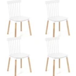 4er Set Esszimmerstühle mit Spindelrückenlehnen & Gebogenen Sitzen Armlose Stühle