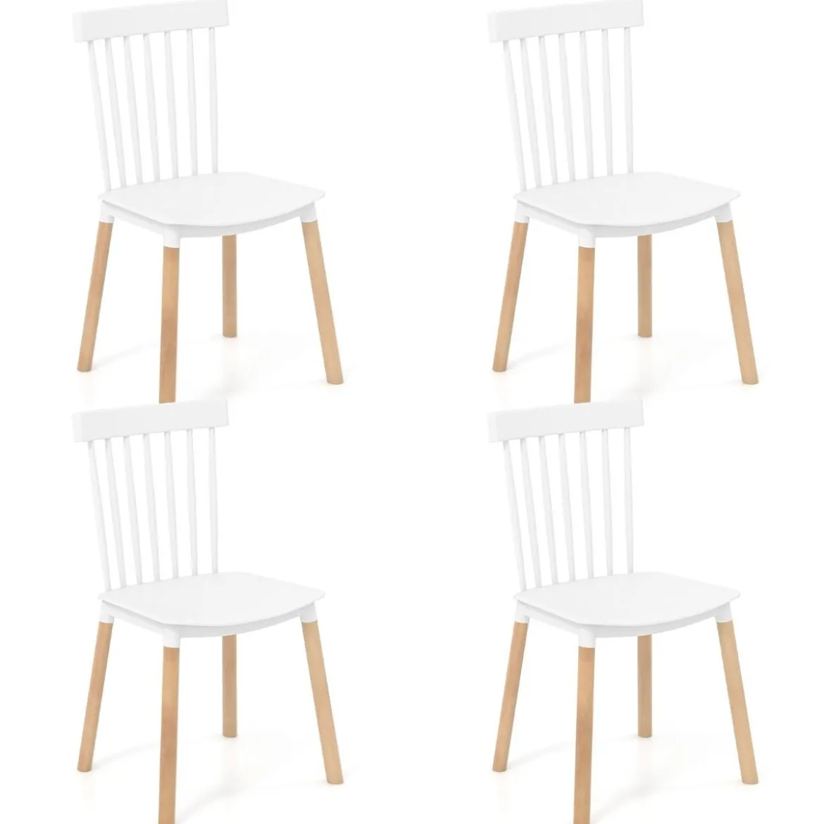 4er Set Esszimmerstühle mit Spindelrückenlehnen & Gebogenen Sitzen Armlose Stühle