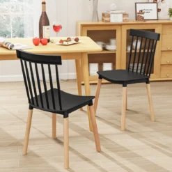 4er Set Esszimmerstühle mit Spindelrückenlehnen & Gebogenen Sitzen Armlose Stühle