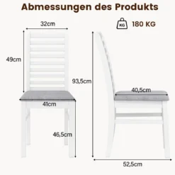 2er Set Esszimmerstühlen gepolsterte Küchenstühle ohne Armlehnen mit Gummibaumholz-Beinen Weiß+Grau