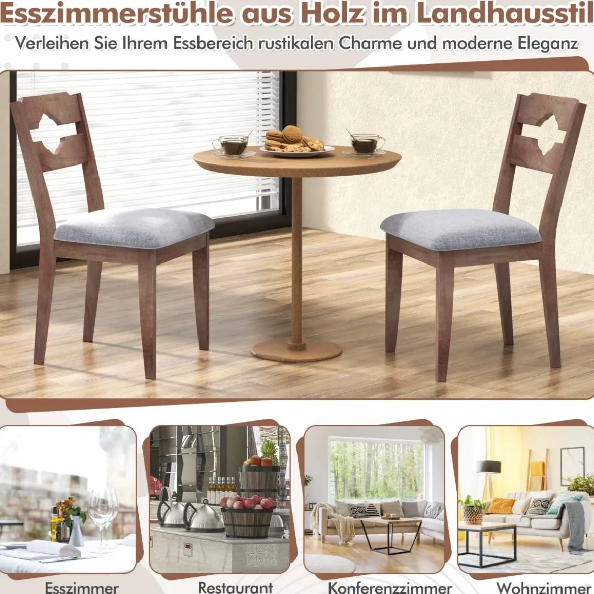 2er Set Esszimmerstühlen mit Gepolstertem Sitz Armlose Küchenstühle im Farmhaus-Stil