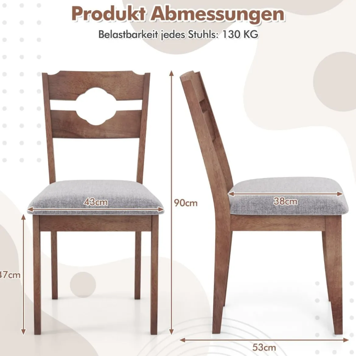 2er Set Esszimmerstühlen mit Gepolstertem Sitz Armlose Küchenstühle im Farmhaus-Stil