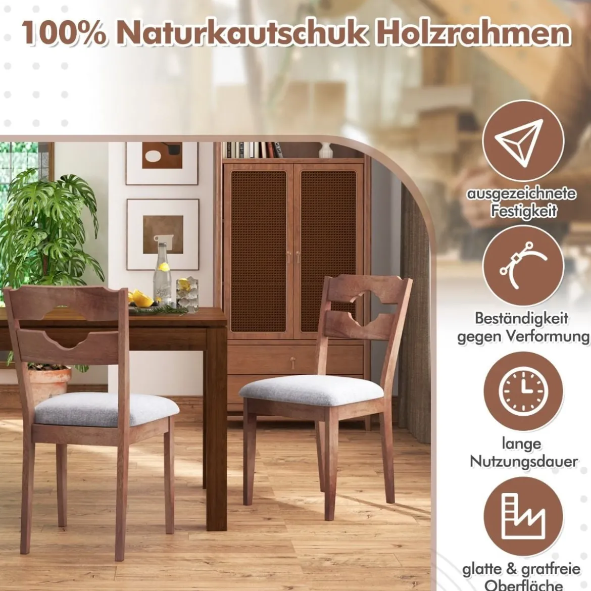 2er Set Esszimmerstühlen mit Gepolstertem Sitz Armlose Küchenstühle im Farmhaus-Stil
