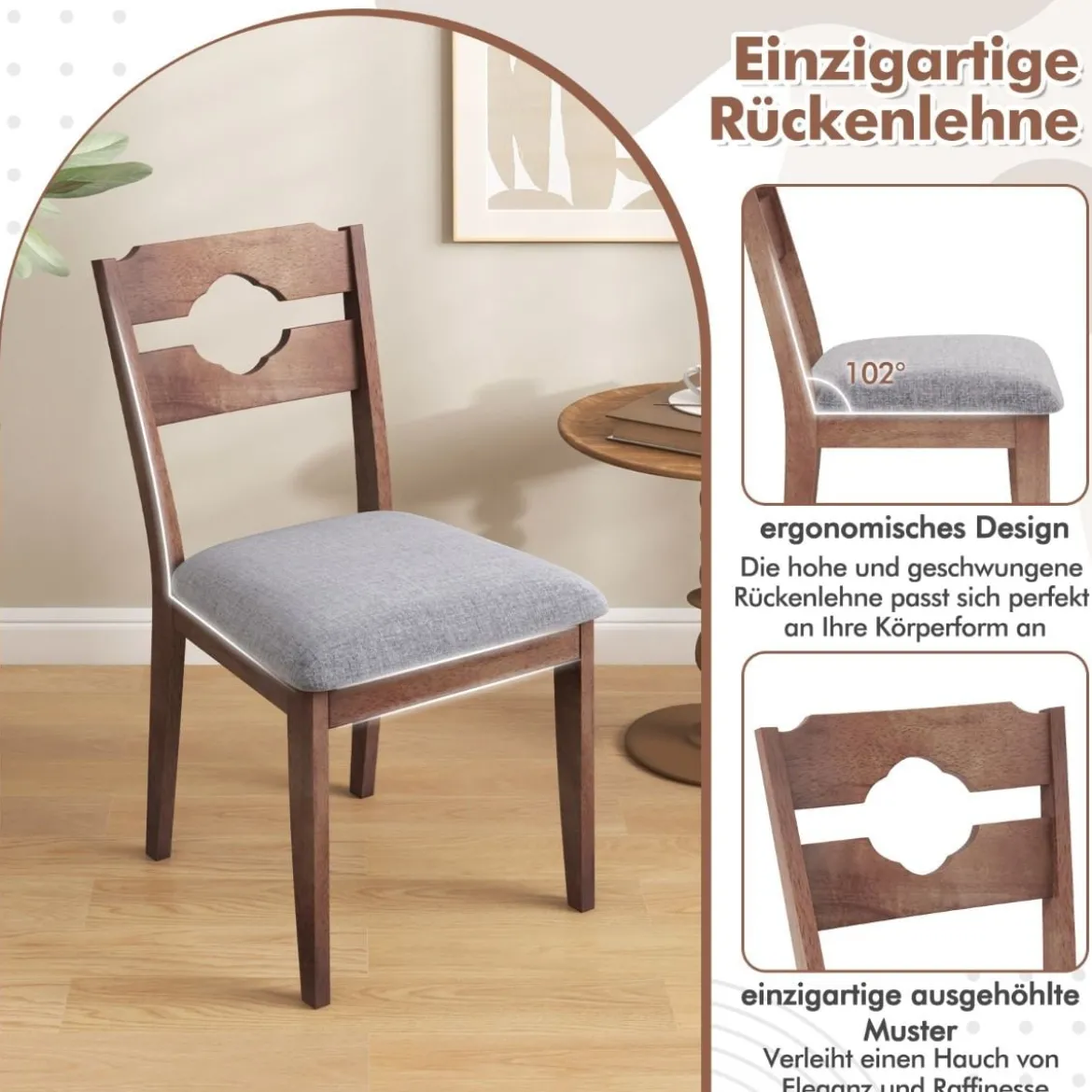 2er Set Esszimmerstühlen mit Gepolstertem Sitz Armlose Küchenstühle im Farmhaus-Stil