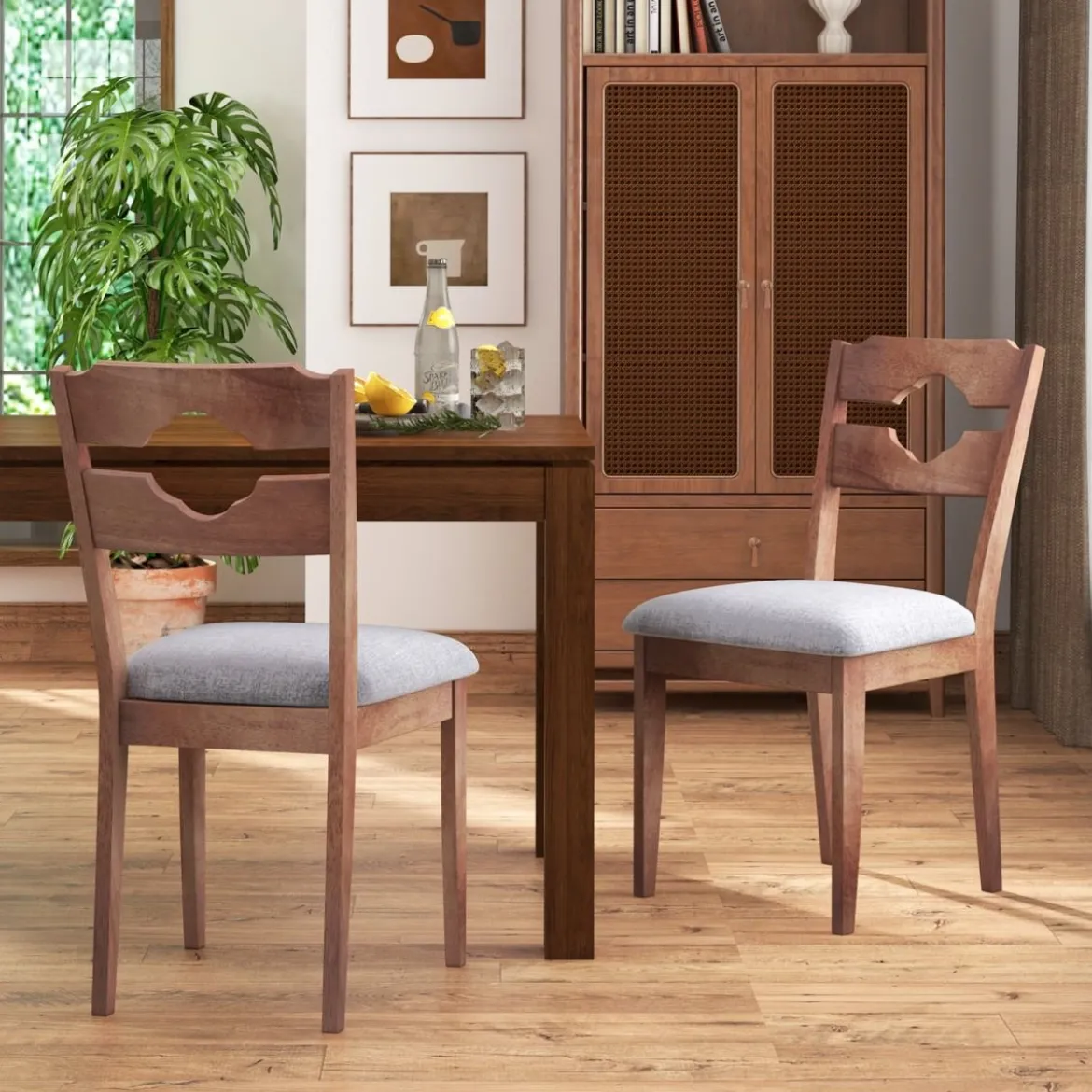 2er Set Esszimmerstühlen mit Gepolstertem Sitz Armlose Küchenstühle im Farmhaus-Stil