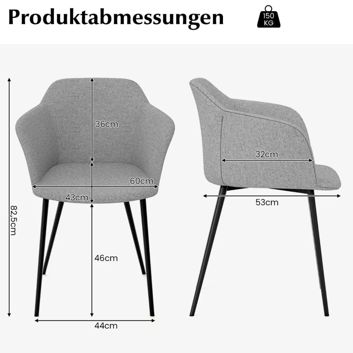 2er Set Esszimmerstühle Polsterstuhl mit ergonomischer Rückenlehne Gebrochenem Hellgrau