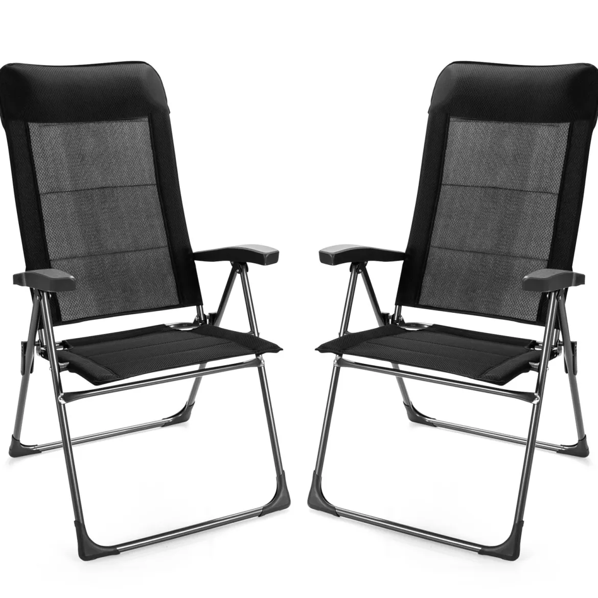 2er-Set Esszimmerstühle tragbare Campingstühle mit verstellbarer Rückenlehne Klappsessel Schwarz