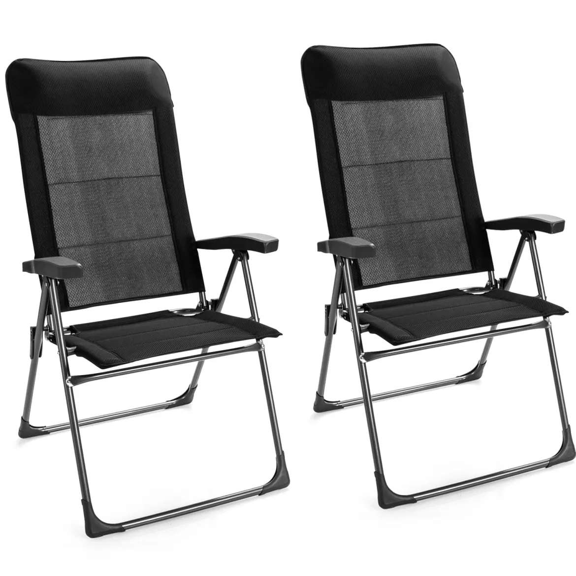 2er-Set Esszimmerstühle tragbare Campingstühle mit verstellbarer Rückenlehne Klappsessel Schwarz
