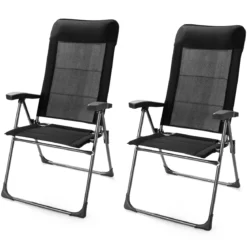 2er-Set Esszimmerstühle tragbare Campingstühle mit verstellbarer Rückenlehne Klappsessel Schwarz