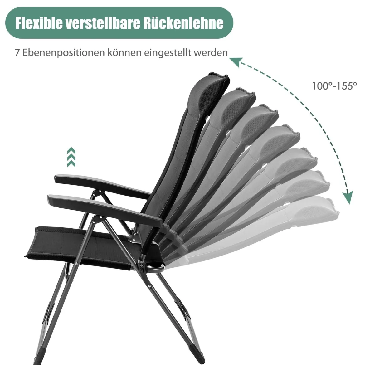 2er-Set Esszimmerstühle tragbare Campingstühle mit verstellbarer Rückenlehne Klappsessel Schwarz