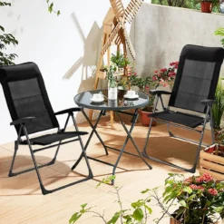 2er-Set Esszimmerstühle tragbare Campingstühle mit verstellbarer Rückenlehne Klappsessel Schwarz