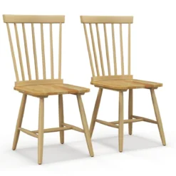 2er Set Esszimmerstühle Windsor Stuhl aus Holz mit Hoher Rückenlehne & Fußstütze Natur