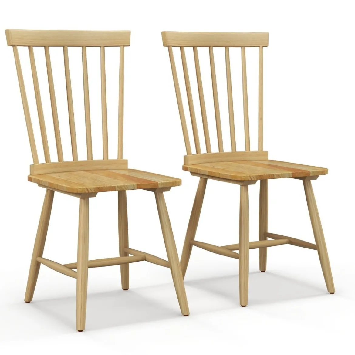 2er Set Esszimmerstühle Windsor Stuhl aus Holz mit Hoher Rückenlehne & Fußstütze Natur