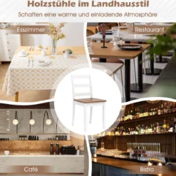 4er Set Esszimmerstuhl aus Holz Armloser Küchenstuhl mit Gummibaumholz-Beinen bis zu 180 kg Belastbar