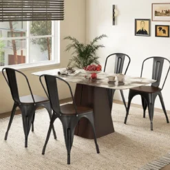 4er Set Esszimmerstuhl aus Metall Stapelbarer Barhocker Bistrostuhl bis 120kg Belastbar Schwarz