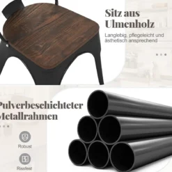 4er Set Esszimmerstuhl aus Metall Stapelbarer Barhocker Bistrostuhl bis 120kg Belastbar Schwarz