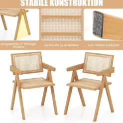 4er Set Esszimmerstuhl Küchenstuhl aus Bambus & simulierter Rattan 50 x 52 x 81cm Natur