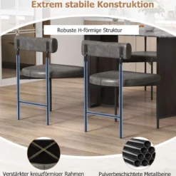 2er Set Esszimmerstuhl Küchenstuhl aus PVC-Leder mit gepolsterter Rückenlehne Grau