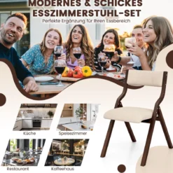 2er Set Esszimmerstuhl mit Gepolsterten Sitzen & Massivholzrahmen Klappstühle Braun