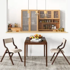 2er Set Esszimmerstuhl mit Gepolsterten Sitzen & Massivholzrahmen Klappstühle Braun