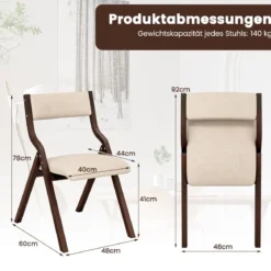 2er Set Esszimmerstuhl mit Gepolsterten Sitzen & Massivholzrahmen Klappstühle Braun