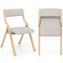 2er Set Esszimmerstuhl mit Gepolsterten Sitzen & Massivholzrahmen Klappstühle Natur