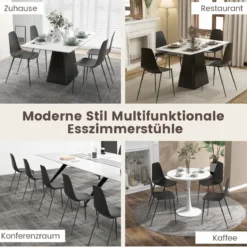 4er Set Esszimmerstuhl ohne Armlehnen mit Metallbeinen Moderne Küchenstühle Schwarz