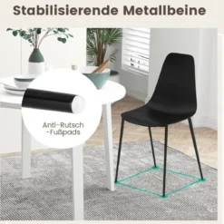 4er Set Esszimmerstuhl ohne Armlehnen mit Metallbeinen Moderne Küchenstühle Schwarz
