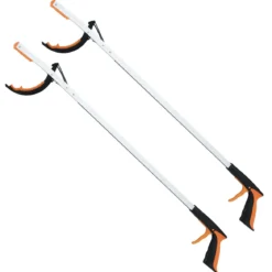 2er Set Extra lange 88 cm Greifzange Gartengreifer & Müllsammler-Stab Leichte Aluminium-Klaue Silber