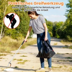 2er Set Extra lange 88 cm Greifzange Gartengreifer & Müllsammler-Stab Leichte Aluminium-Klaue Silber