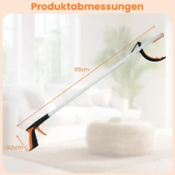 2er Set Extra lange 88 cm Greifzange Gartengreifer & Müllsammler-Stab Leichte Aluminium-Klaue Silber