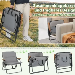 2er Set Faltbare Campingstühle mit Abnehmbarem Kissen & Seitentasche Klappstuhl Grau
