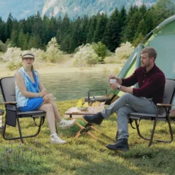 2er Set Faltbare Campingstühle mit Abnehmbarem Kissen & Seitentasche Klappstuhl Grau