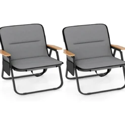 2er Set Faltbare Campingstühle mit Abnehmbarem Kissen & Seitentasche Klappstuhl Grau