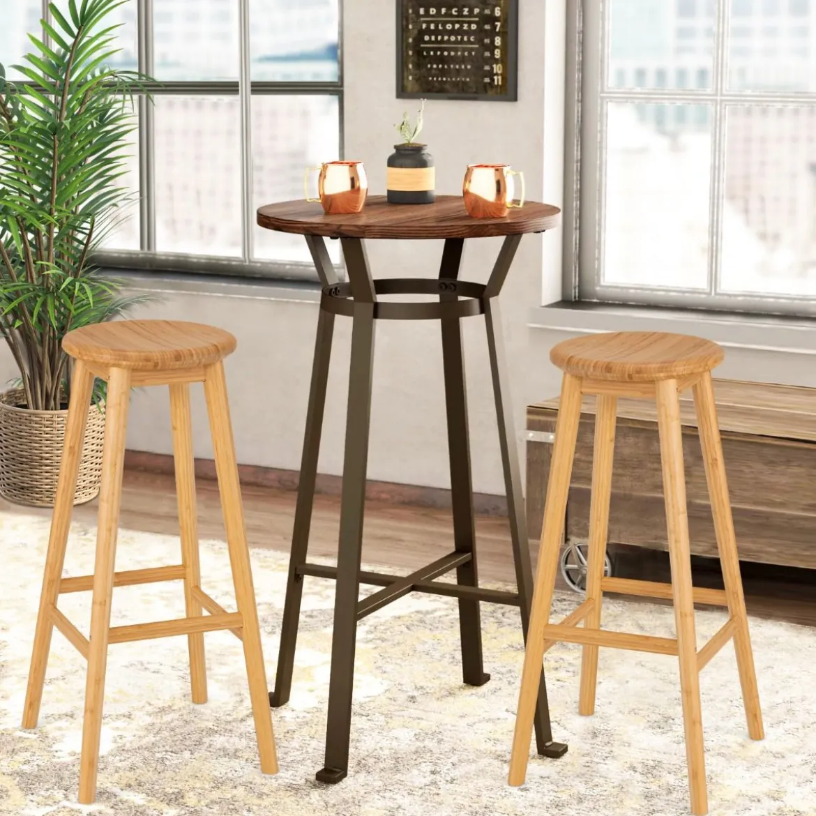 2er-Set Frühstücksstühle Barhocker aus Bambus 38 x 38 x 79 cm Natur